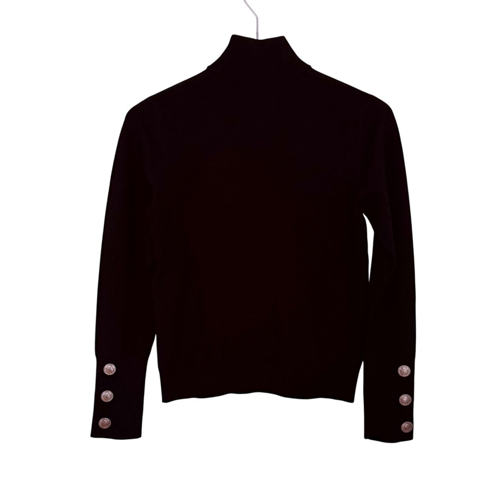 Marella Sport Black Turtleneck Sweater with Buttons on Sleeve Medium